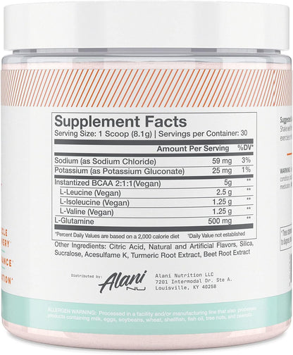 Alani Nu BCAA Sour Peach Ring, 2:1:1 Amino Acids for Muscle Recovery (30 Servings)