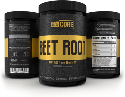 5% Nutrition Core Beet Root Pre-Workout Powder, Vegan & Keto (6000mg, 30 Servings, Fruit Punch)