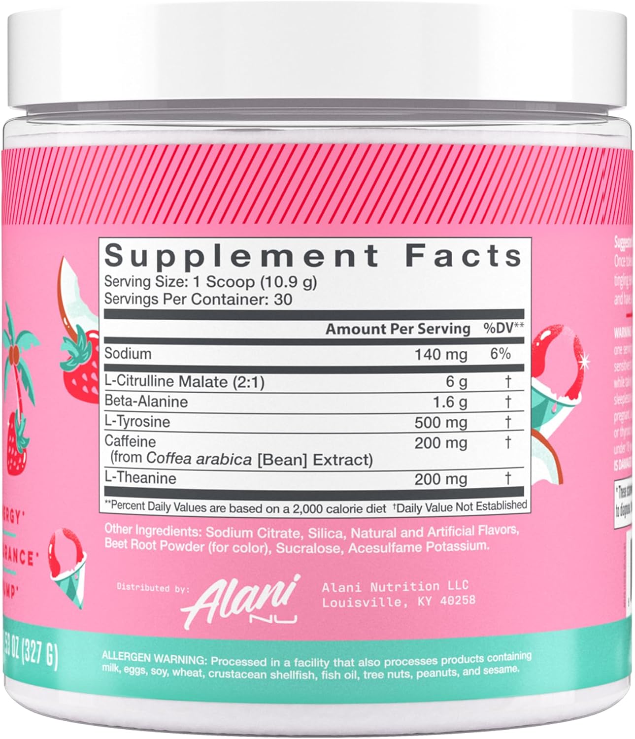 Alani Nu Hawaiian Shaved Ice Pre-Workout Powder (200mg Caffeine, 30 Servings)