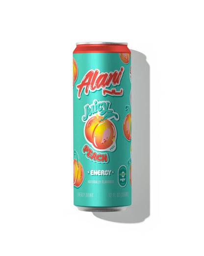 Alani Nu Juicy Peach Energy Drink, 200mg Caffeine, Zero Sugar (12 Pack)