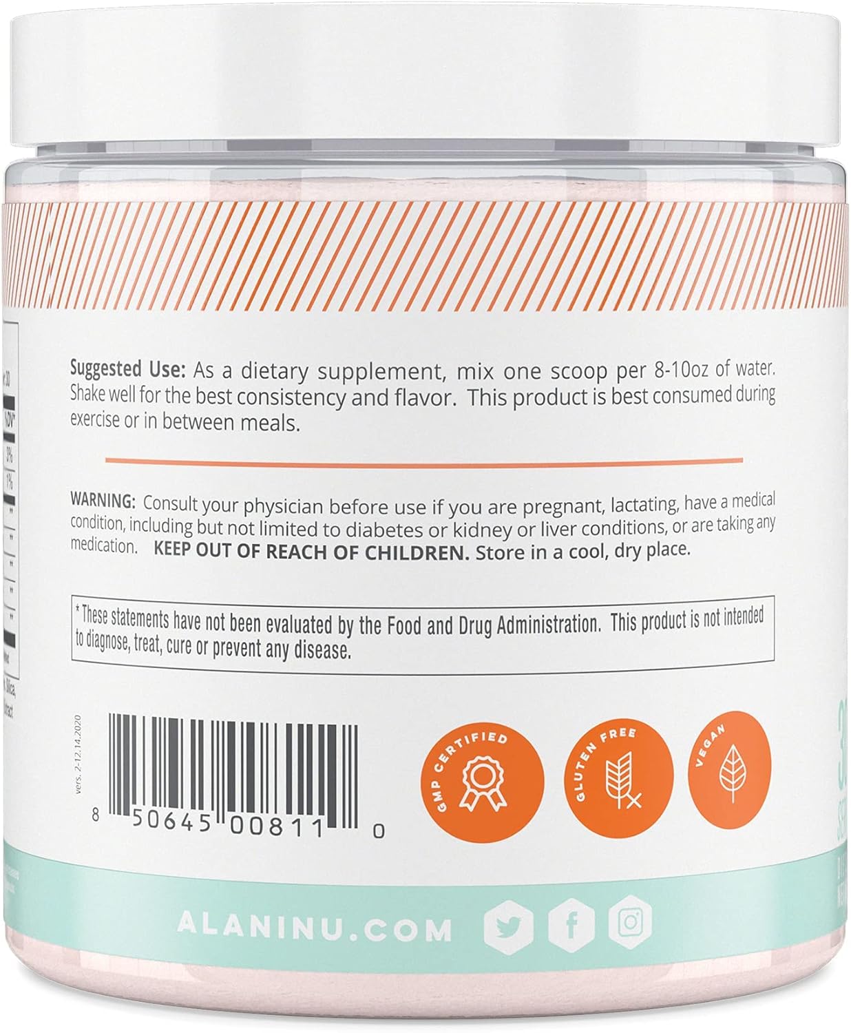 Alani Nu BCAA Sour Peach Ring, 2:1:1 Amino Acids for Muscle Recovery (30 Servings)