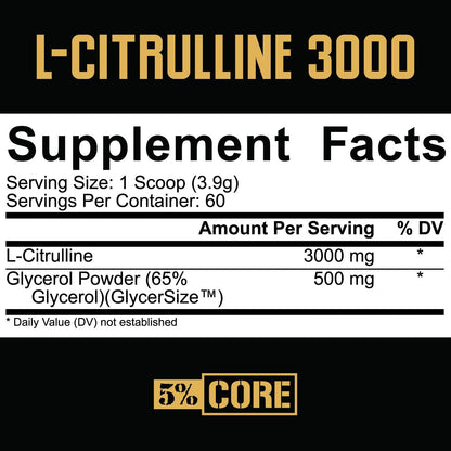 5% Nutrition Core L-Citrulline & Glycerol Pre-Workout Booster, Unflavored (60 Servings)