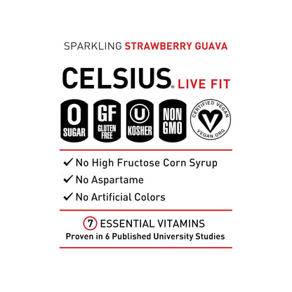 Celsius Strawberry Guava Energy Drink (12 Fl Oz, Pack of 12)