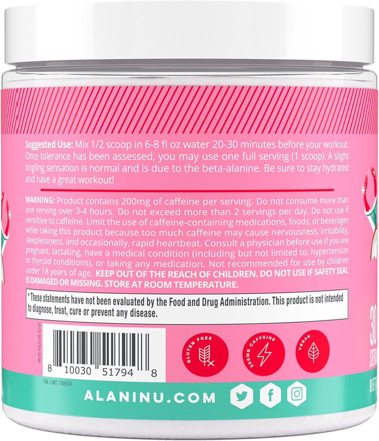 Alani Nu Hawaiian Shaved Ice Pre-Workout Powder (200mg Caffeine, 30 Servings)