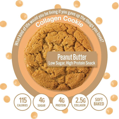 321glo Collagen Cookies: Soft Baked, High Protein, Low Carb Keto Snack (12 Pack, Peanut Butter)