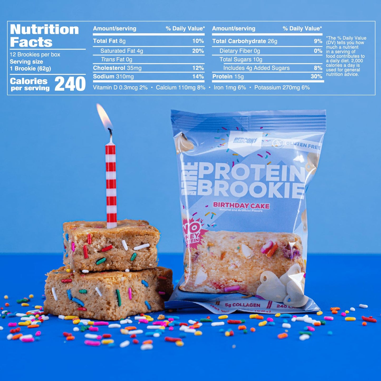 REDCON1 MRE Brookie Birthday Cake Protein Snack Bar (12 Pack)