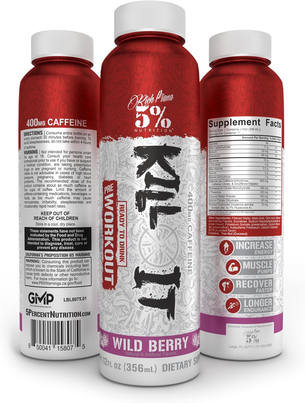 5% Nutrition Kill It Pre-Workout Energy Drink, Extreme Pump & Focus (Wild Berry, 12 Pack, 400mg Caffeine)