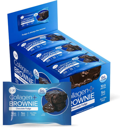 321glo Collagen Protein Brownie, Keto, Gluten-Free, Low Sugar (12 Pack, Chocolate Fudge)