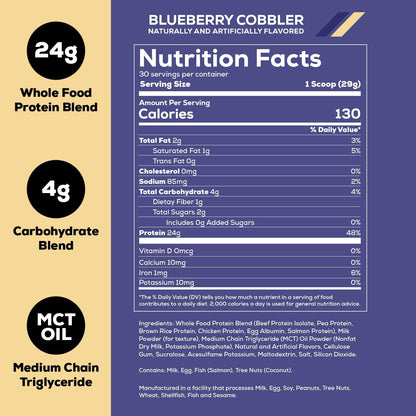 REDCON1 MRE Lite Whole Food Protein, Blueberry Cobbler - Low Carb (30 Servings)