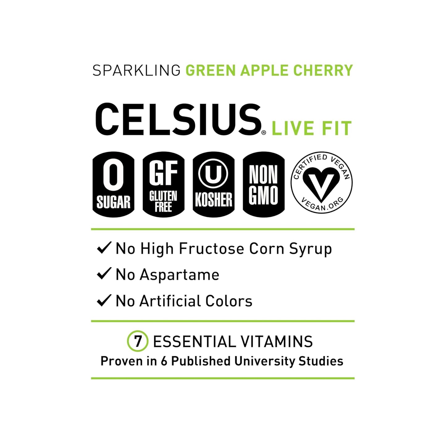 CELSIUS Sparkling Green Apple Cherry Energy Drink (12 Fl Oz, Pack of 12)