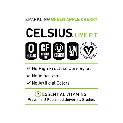 CELSIUS Sparkling Green Apple Cherry Energy Drink (12 Fl Oz, Pack of 12)