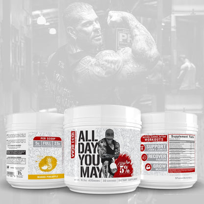 5% Nutrition Rich Piana AllDayYouMay BCAA Powder for Workout Recovery (Mango Pineapple, 15.3 oz, 30 Servings)