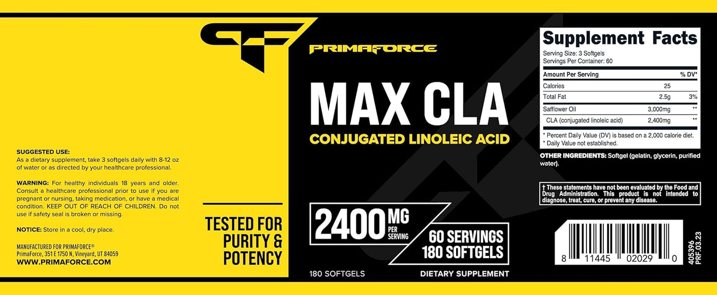 Primaforce CLA 2400mg - Non-Stim, GMO & Gluten Free (180 Softgels)