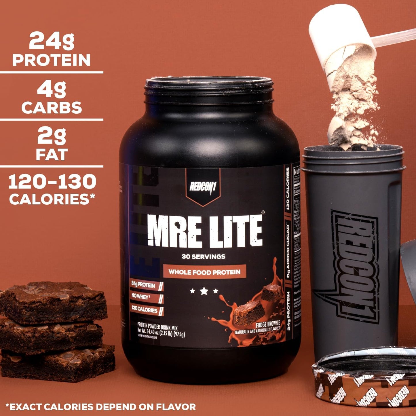 REDCON1 MRE Lite Whole Food Protein, Fudge Brownie - Low Carb (30 Servings)