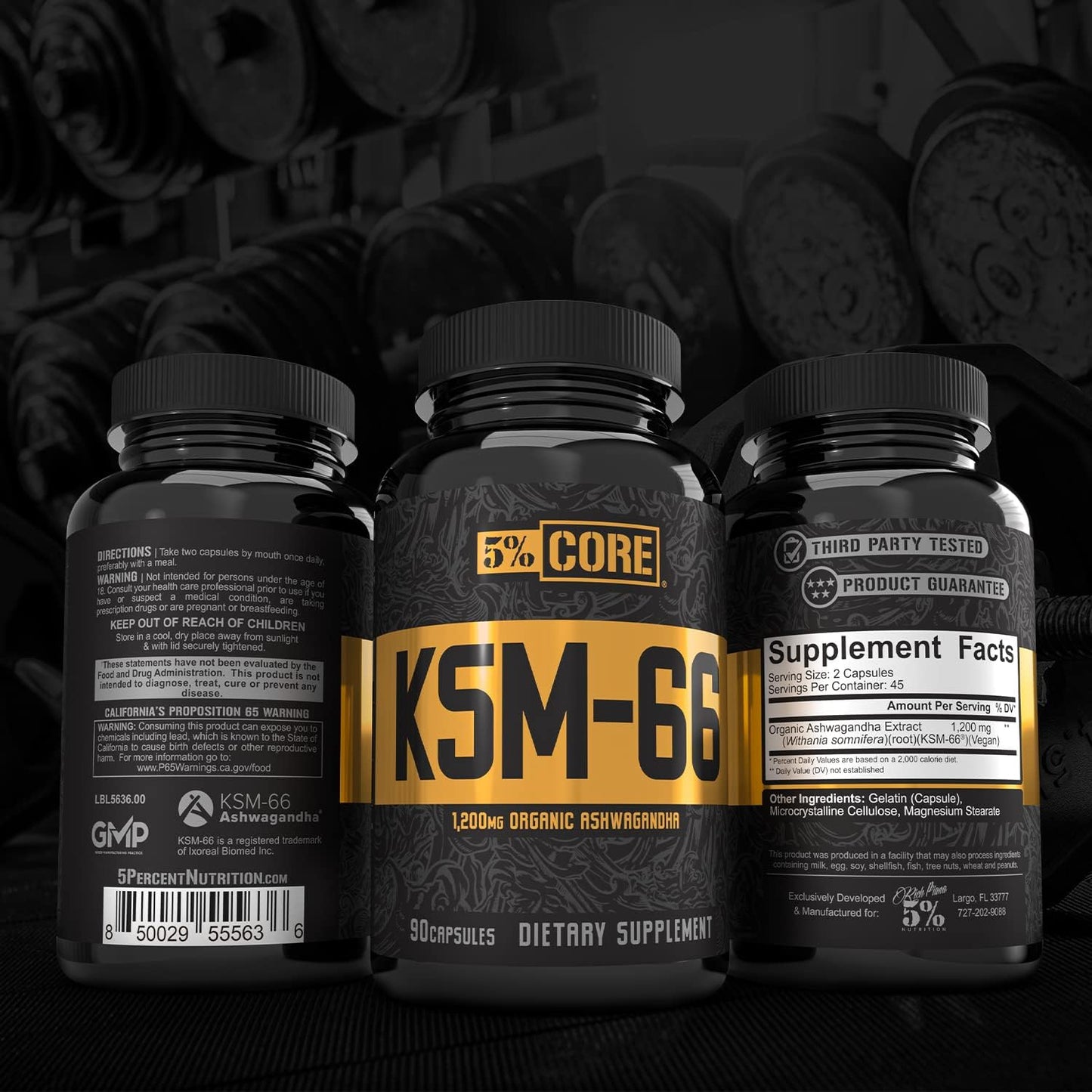 5% Nutrition Core KSM-66 Ashwagandha, High Potency Withanolides (90 Capsules, 45 Servings)