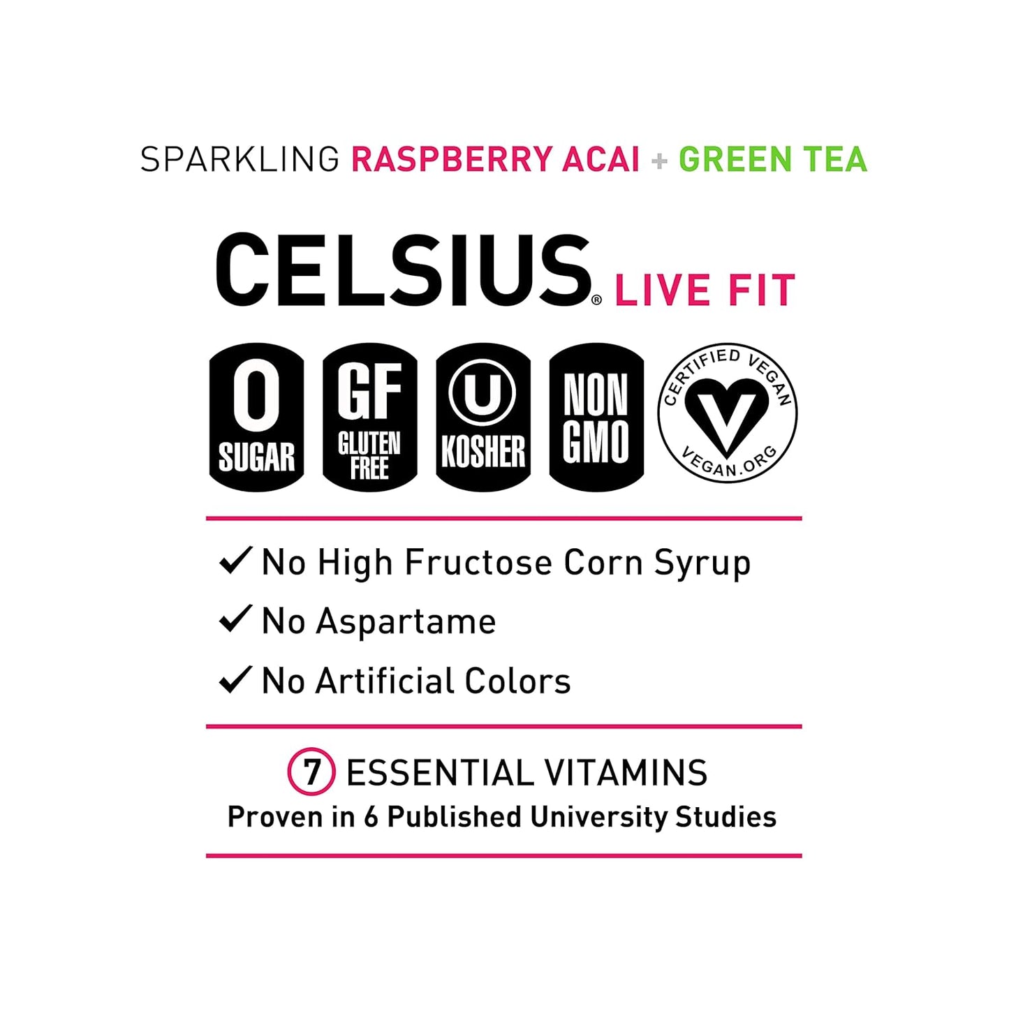 Celsius Raspberry Acai Green Tea Energy Drink (12 Fl Oz, Pack of 4)