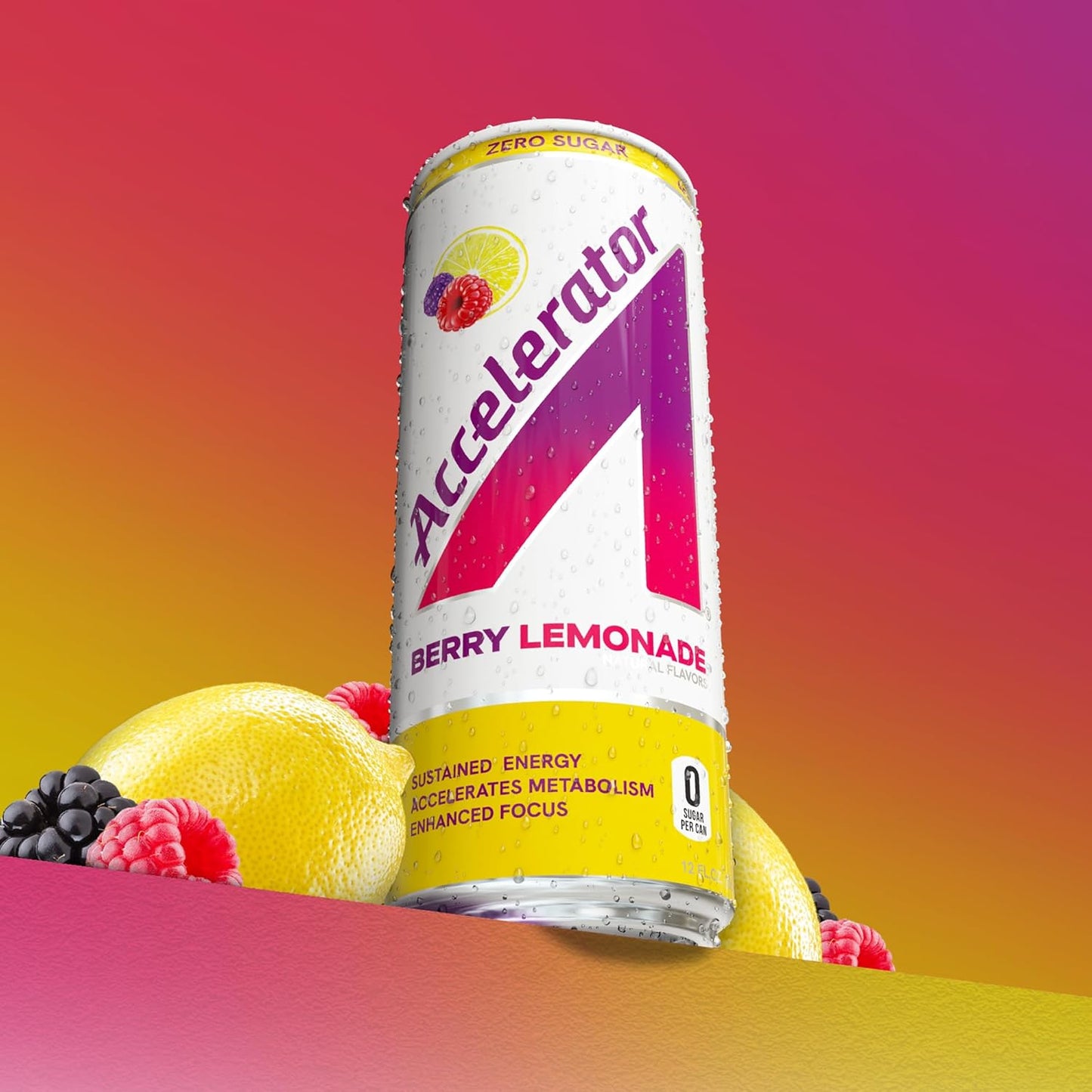 Accelerator Berry Lemonade Energy Drink, Sugar Free, NSF Certified (12 Pack)