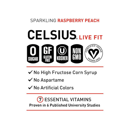 Celsius Raspberry Peach Energy Drink (12 Fl Oz, Pack of 12)