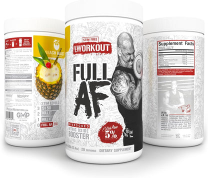 5% Nutrition Full AF Pre-Workout, Stim-Free, Massive Pumps (13.4oz, Beach Blast)