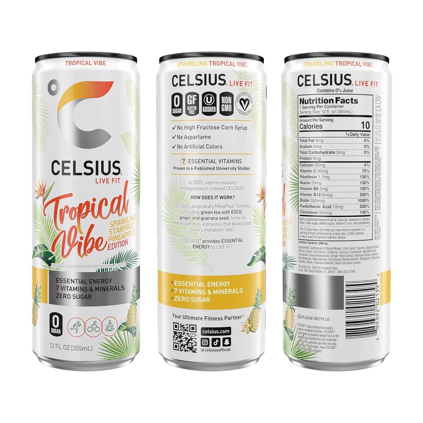 CELSIUS Tropical Vibe Energy Drink (12 Fl Oz, Pack of 12)