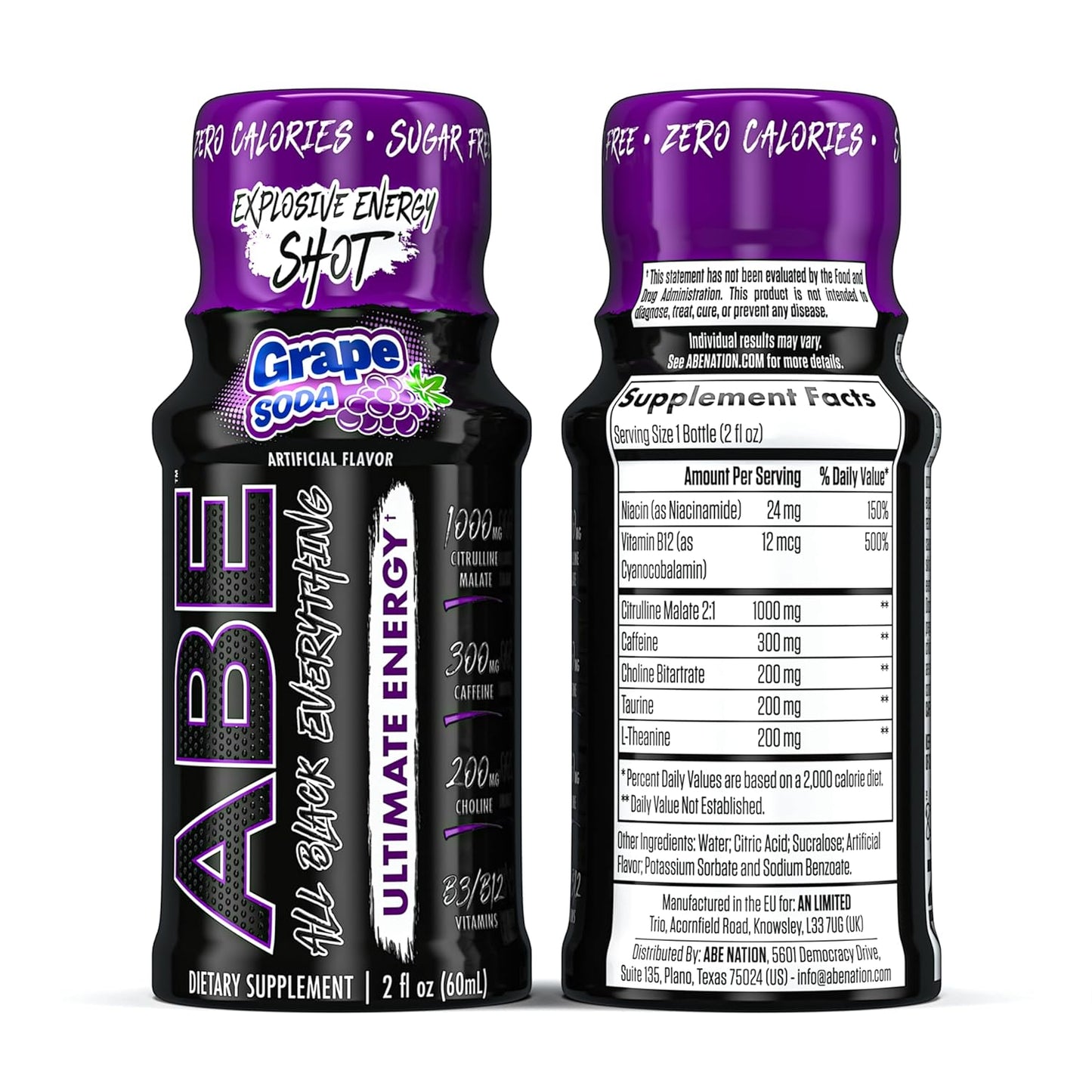 All Black Everything Energy Shots - Grape Soda, Zero Sugar (12 Pack)