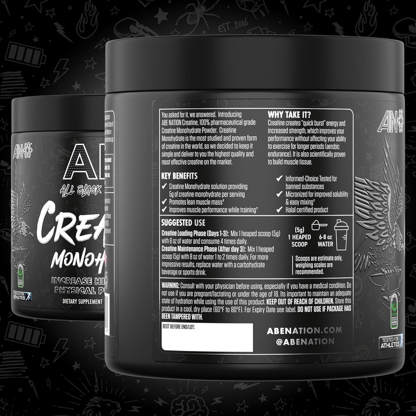 All Black Everything Creatine Monohydrate, Unflavored, Muscle Support (60 Servings)