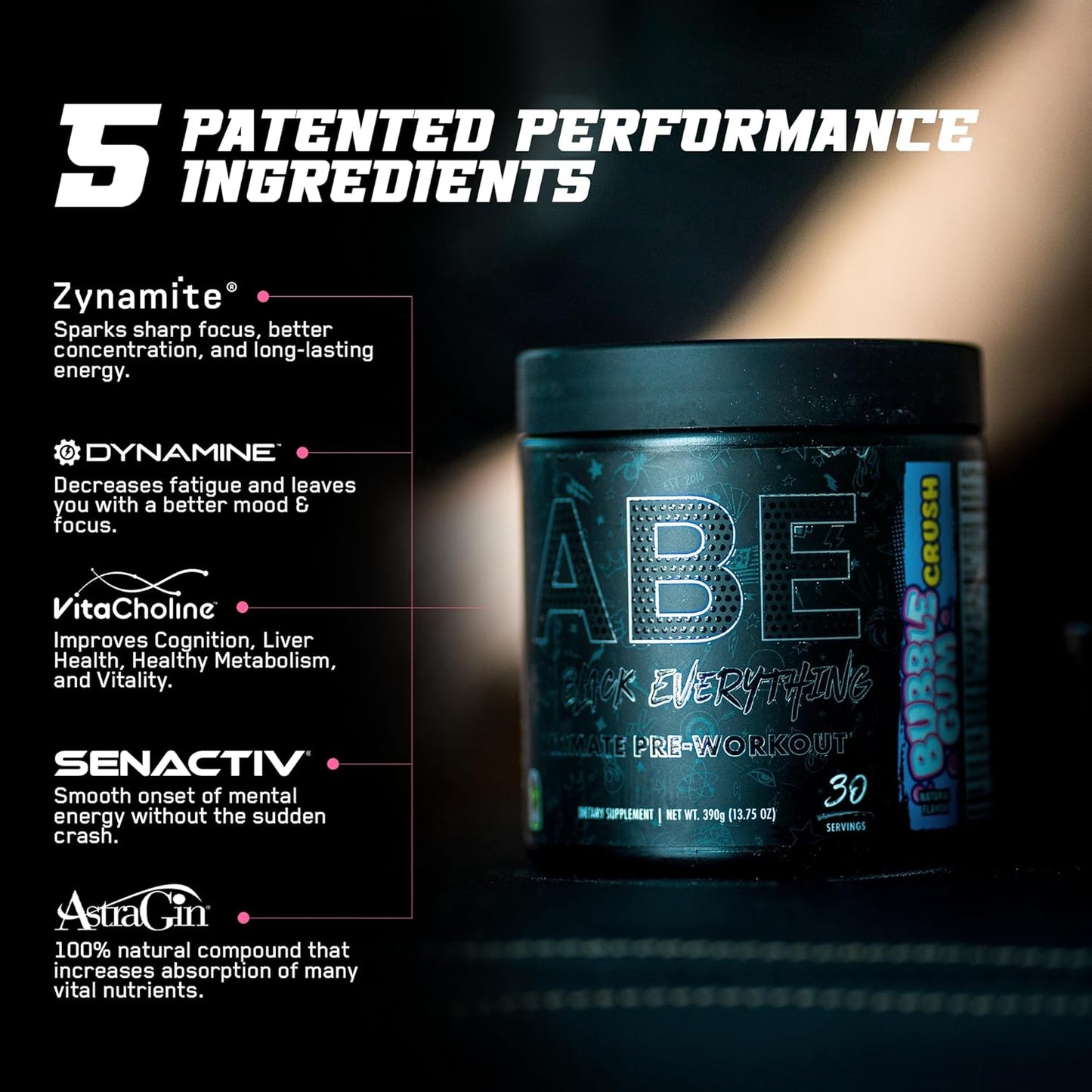 Black Everything Pre-Workout Powder, Bubblegum Crush (30 Servings, 350mg Caffeine)