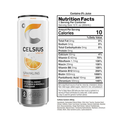 Celsius Sparkling Orange Energy Drink (12 Fl Oz, Pack of 12)