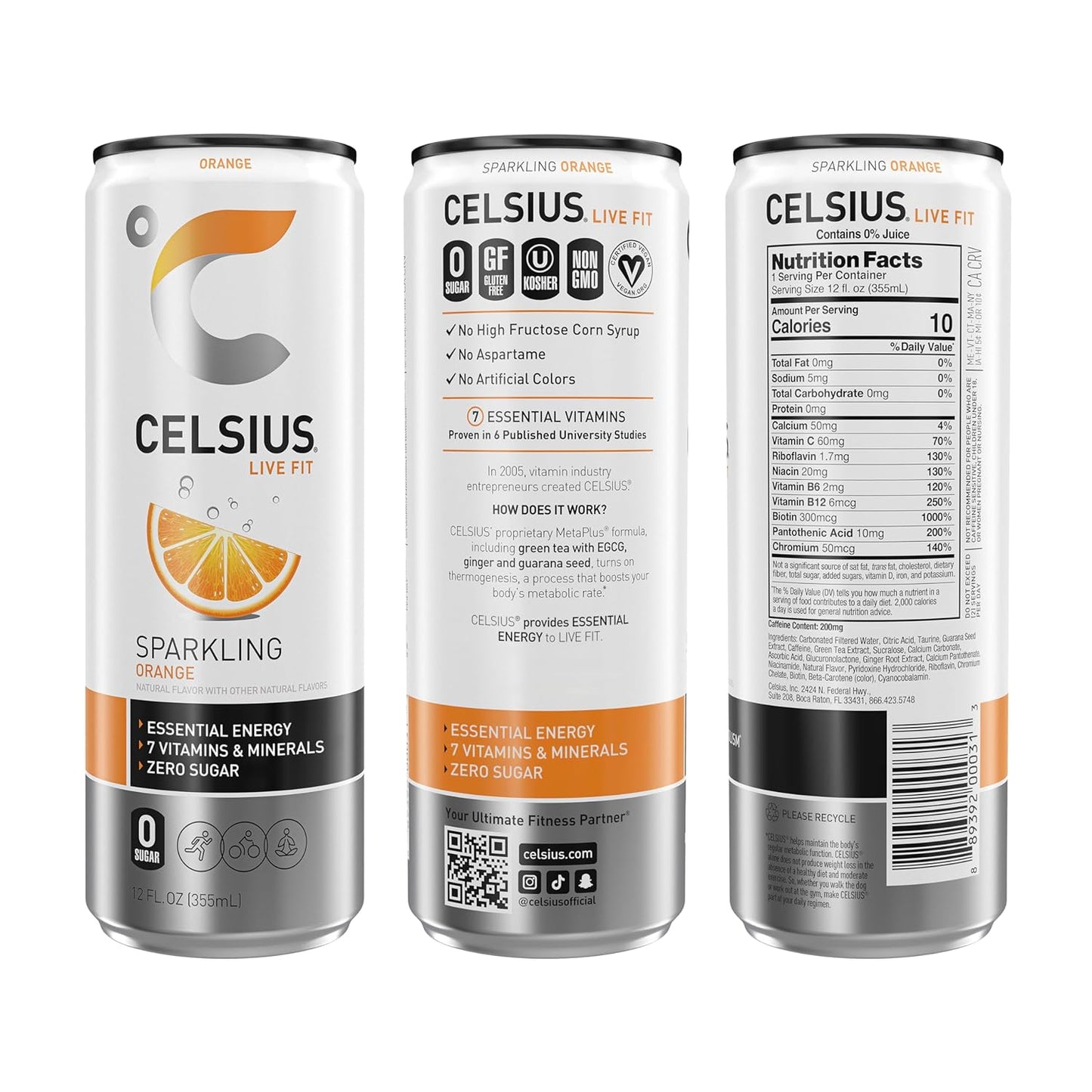 Celsius Sparkling Orange Energy Drink (12 Fl Oz, Pack of 12)