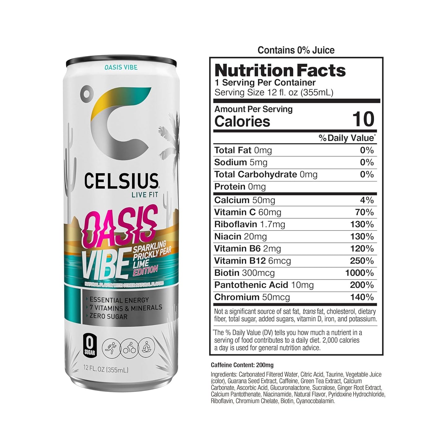 CELSIUS Sparkling Oasis Vibe Energy Drink (12 Fl Oz, Pack of 12)