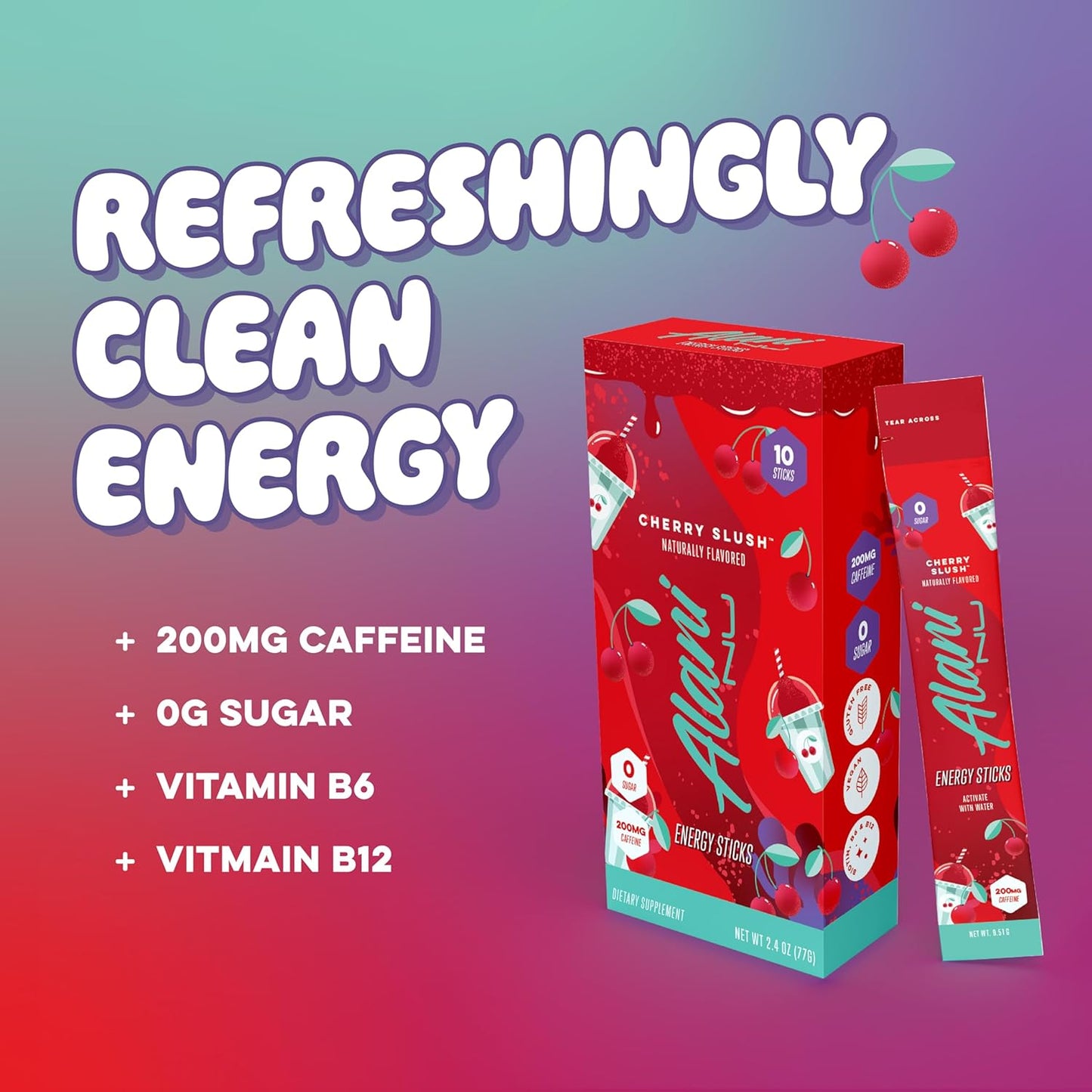 Alani Nu Cherry Slush Energy Sticks, Zero Sugar, 200mg Caffeine (10 Pack)