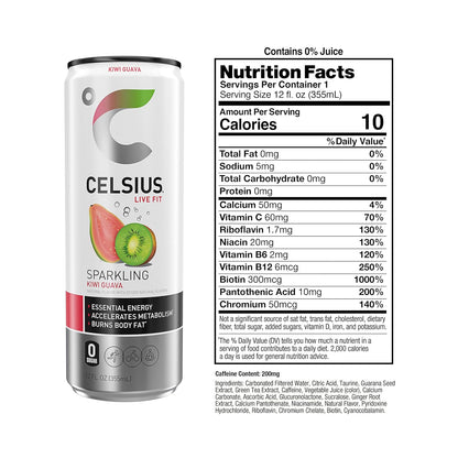 CELSIUS Sparkling Kiwi Guava Energy Drink (12 Fl Oz, Pack of 4)