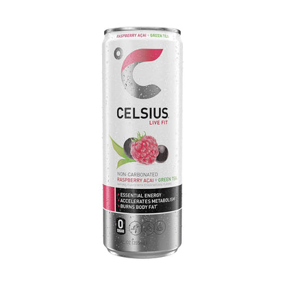 Celsius Raspberry Acai Green Tea Energy Drink (12 Fl Oz, Pack of 4)