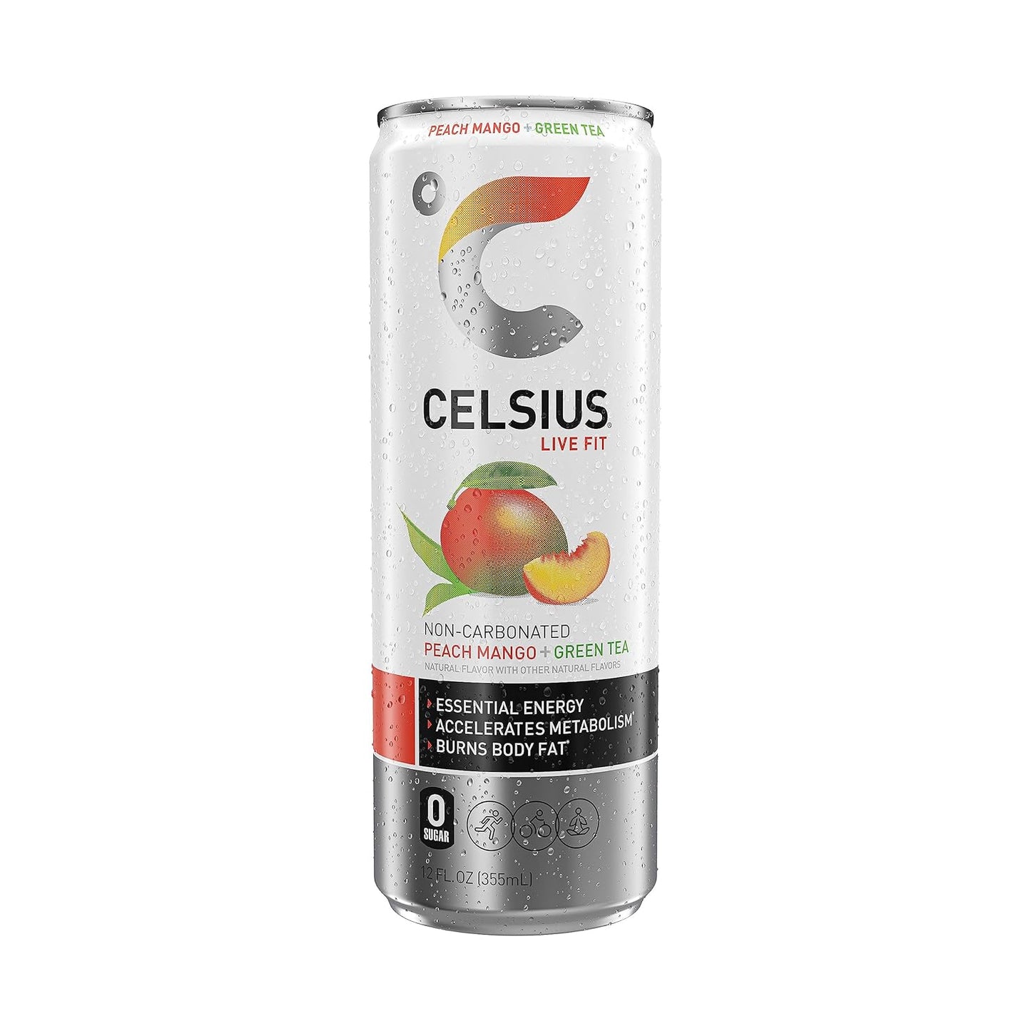 Celsius Peach Mango Green Tea Energy Drink (12 Fl Oz, Pack of 4)