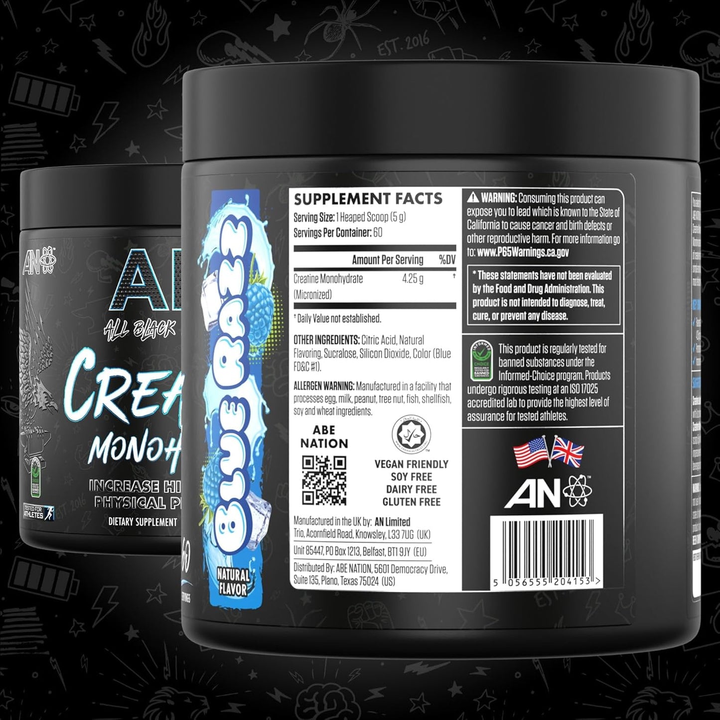 All Black Everything Creatine Monohydrate - Blue Razz (60 Servings)