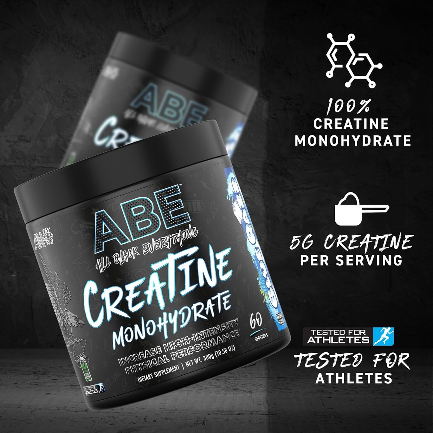 All Black Everything Creatine Monohydrate, Unflavored, Muscle Support (60 Servings)