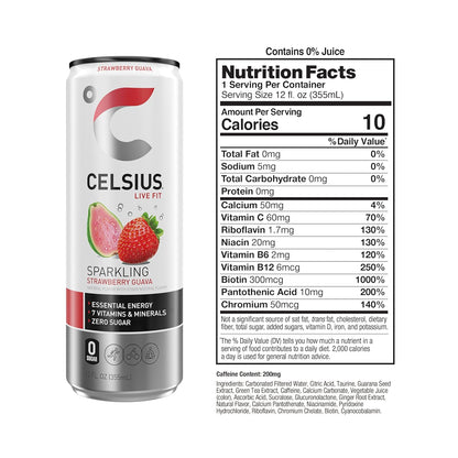 Celsius Strawberry Guava Energy Drink (12 Fl Oz, Pack of 12)