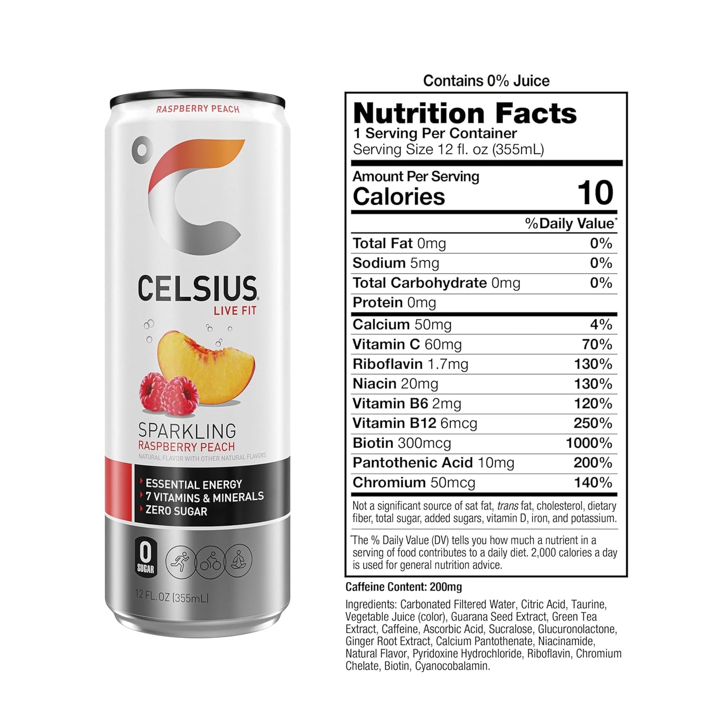 Celsius Raspberry Peach Energy Drink (12 Fl Oz, Pack of 12)