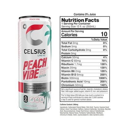 CELSIUS Peach Vibe Energy Drink (12 Fl Oz, Pack of 12)