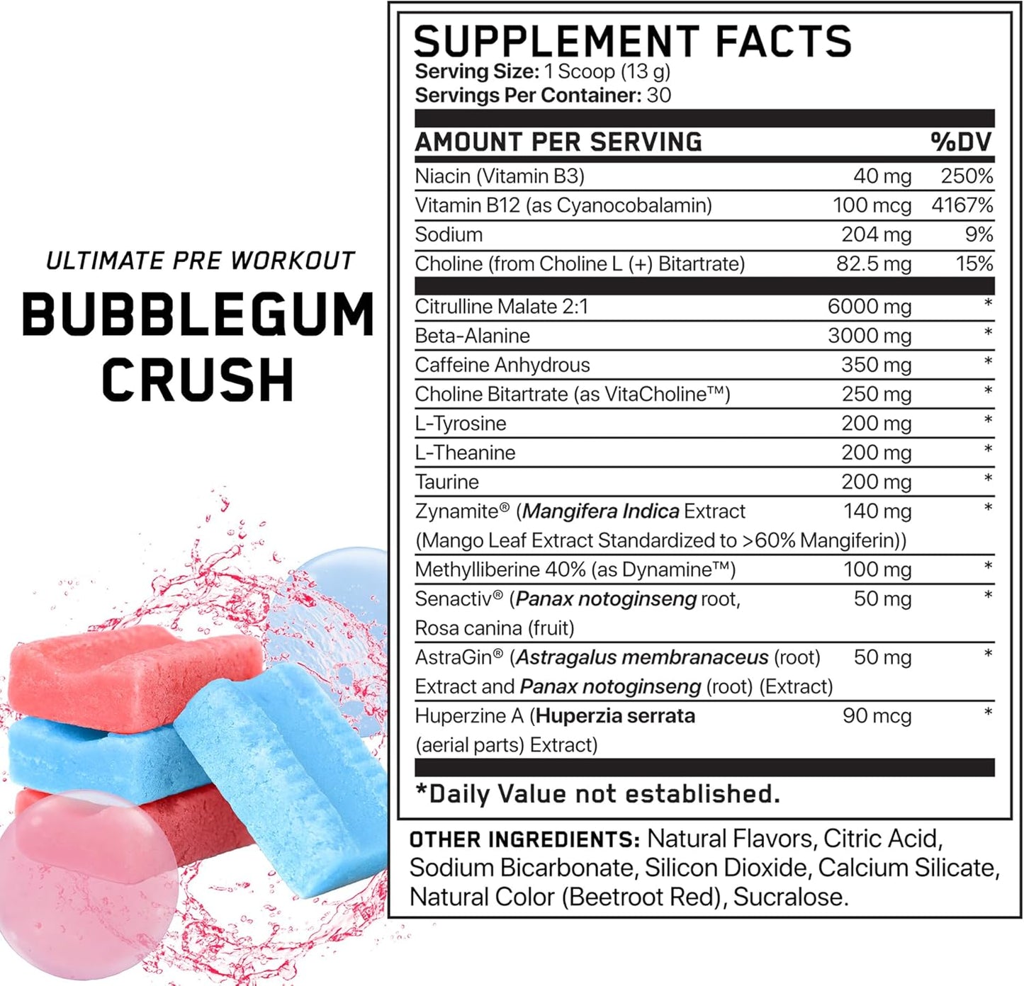 Black Everything Pre-Workout Powder, Bubblegum Crush (30 Servings, 350mg Caffeine)