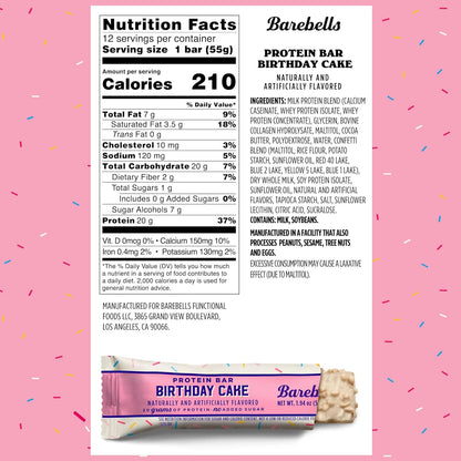 Barebells Birthday Cake Protein Bars, 20g Protein, 1g Sugar (12ct, 1.9oz)