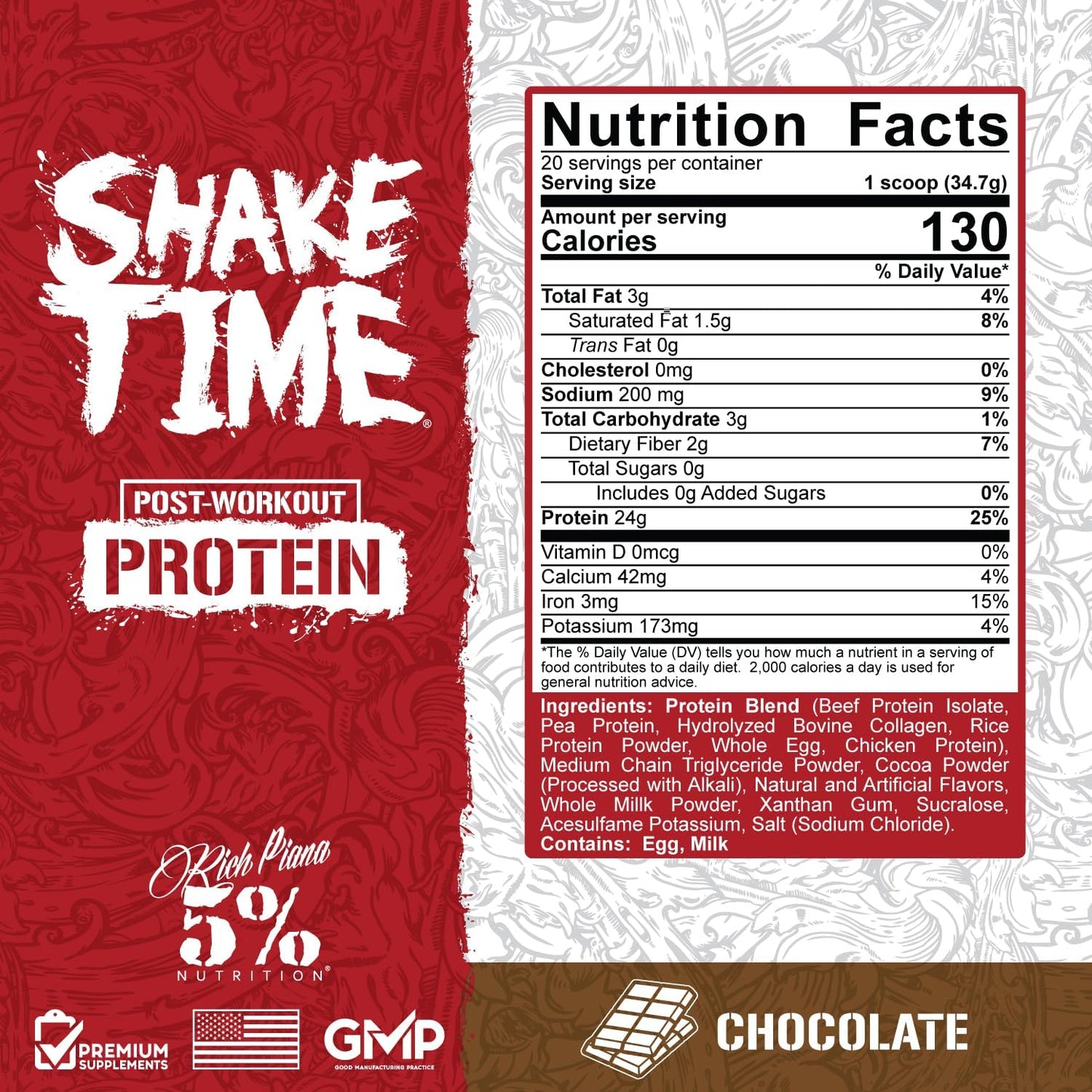 5% Nutrition Shake Time Animal Protein Drink, No Sugar/Dairy/Soy (Chocolate)