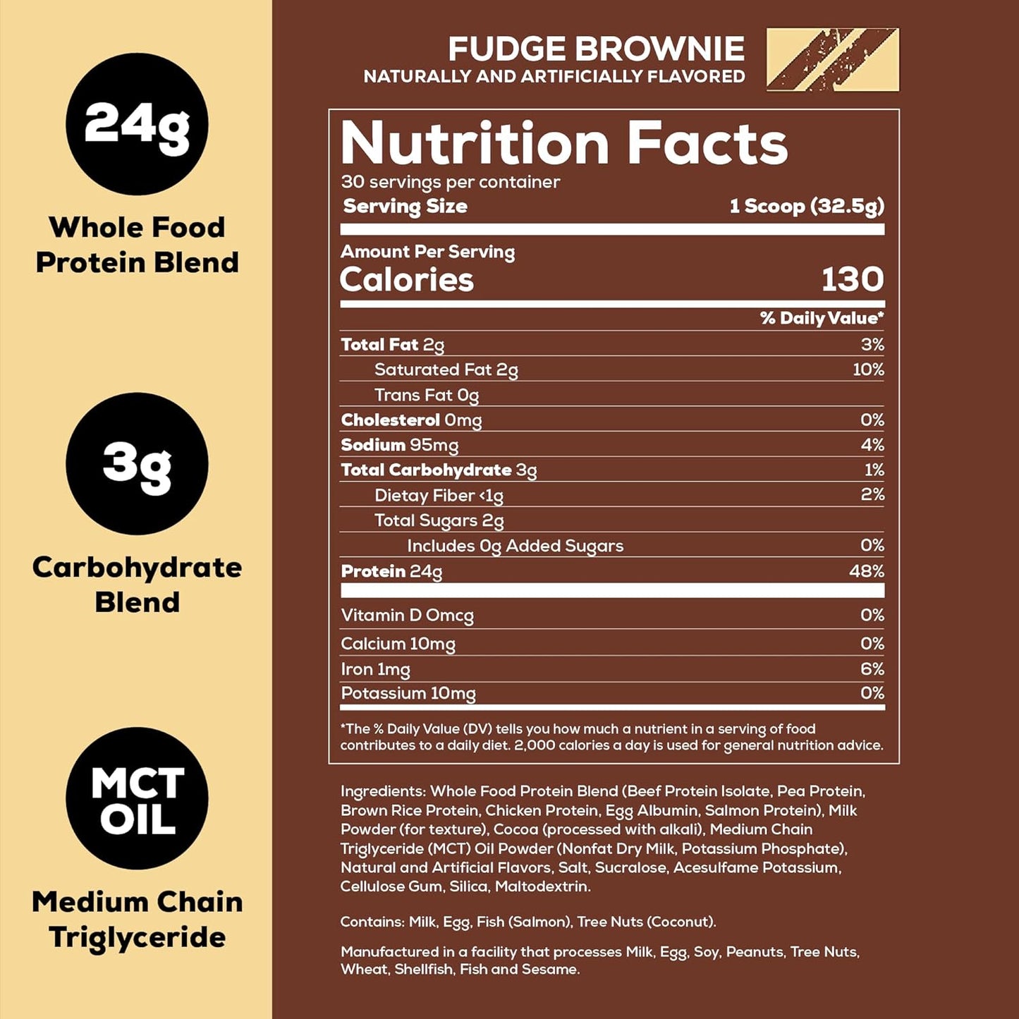 REDCON1 MRE Lite Whole Food Protein, Fudge Brownie - Low Carb (30 Servings)