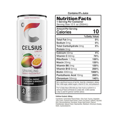 CELSIUS Mango Passionfruit Energy Drink (12 Fl Oz, Pack of 12)