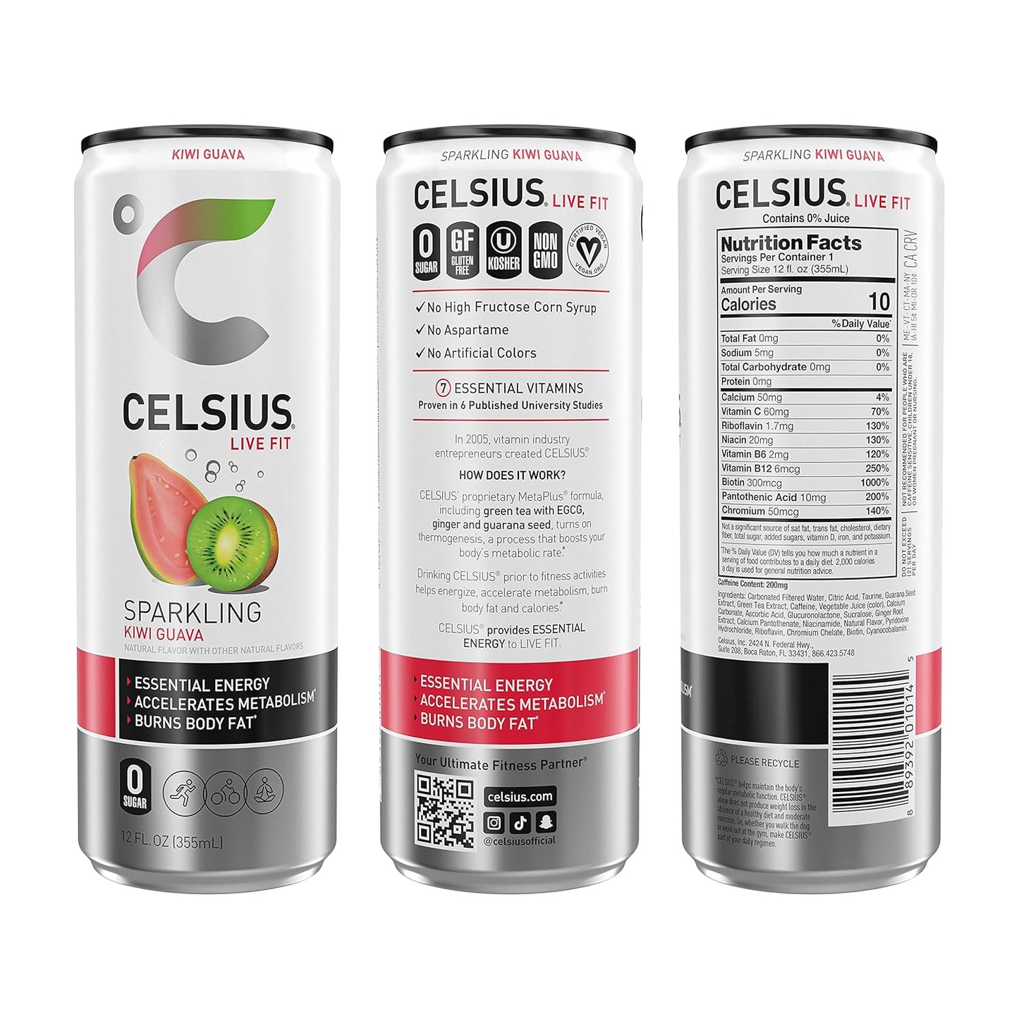 CELSIUS Sparkling Kiwi Guava Energy Drink (12 Fl Oz, Pack of 4)