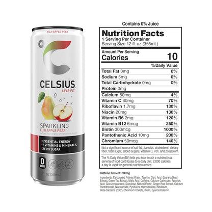 CELSIUS Sparkling Fuji Apple Pear Energy Drink (12 Fl Oz, Pack of 12)