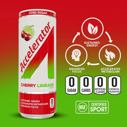 Accelerator Cherry Limeade Energy Drink, Sugar Free, NSF Certified (12 Pack)