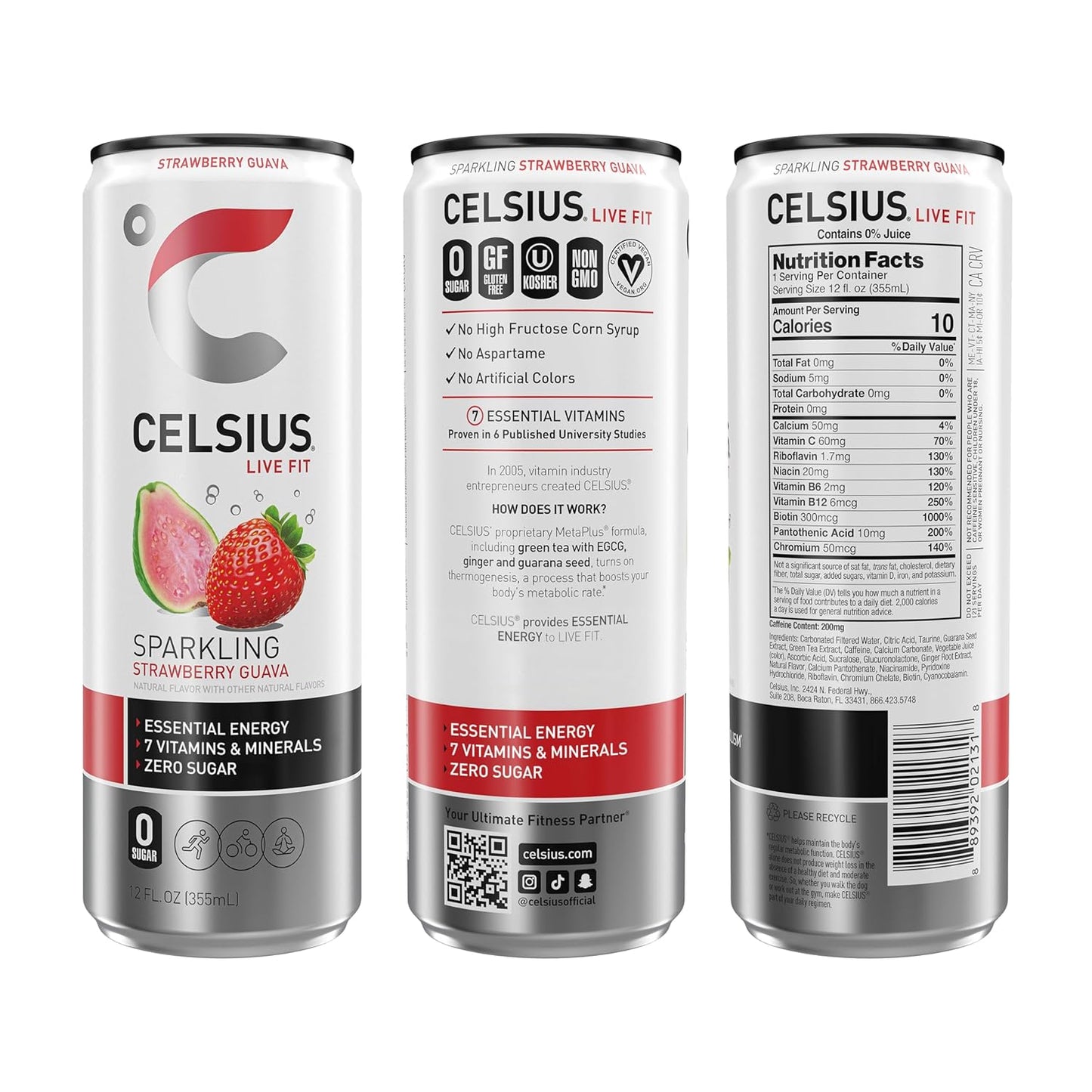 Celsius Strawberry Guava Energy Drink (12 Fl Oz, Pack of 12)