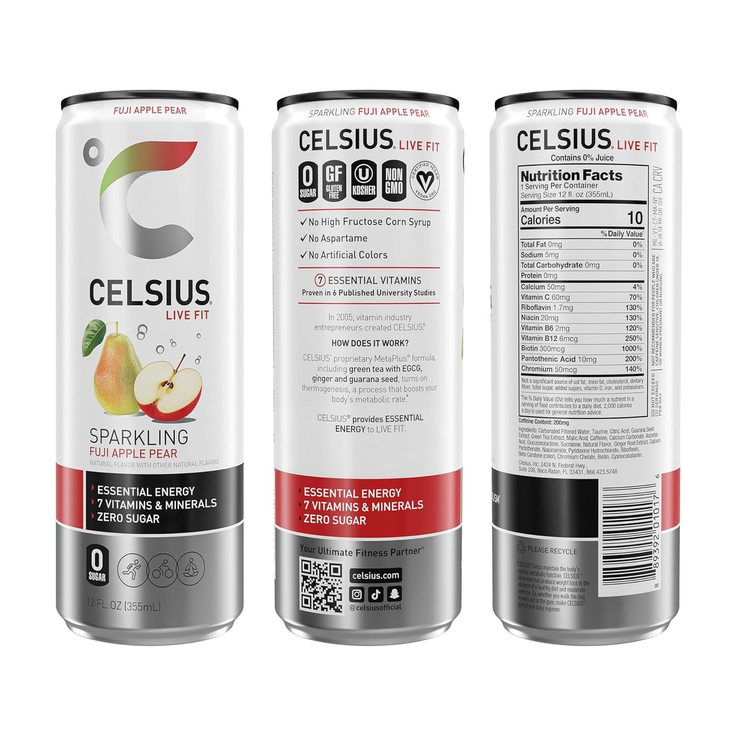 CELSIUS Sparkling Fuji Apple Pear Energy Drink (12 Fl Oz, Pack of 12)