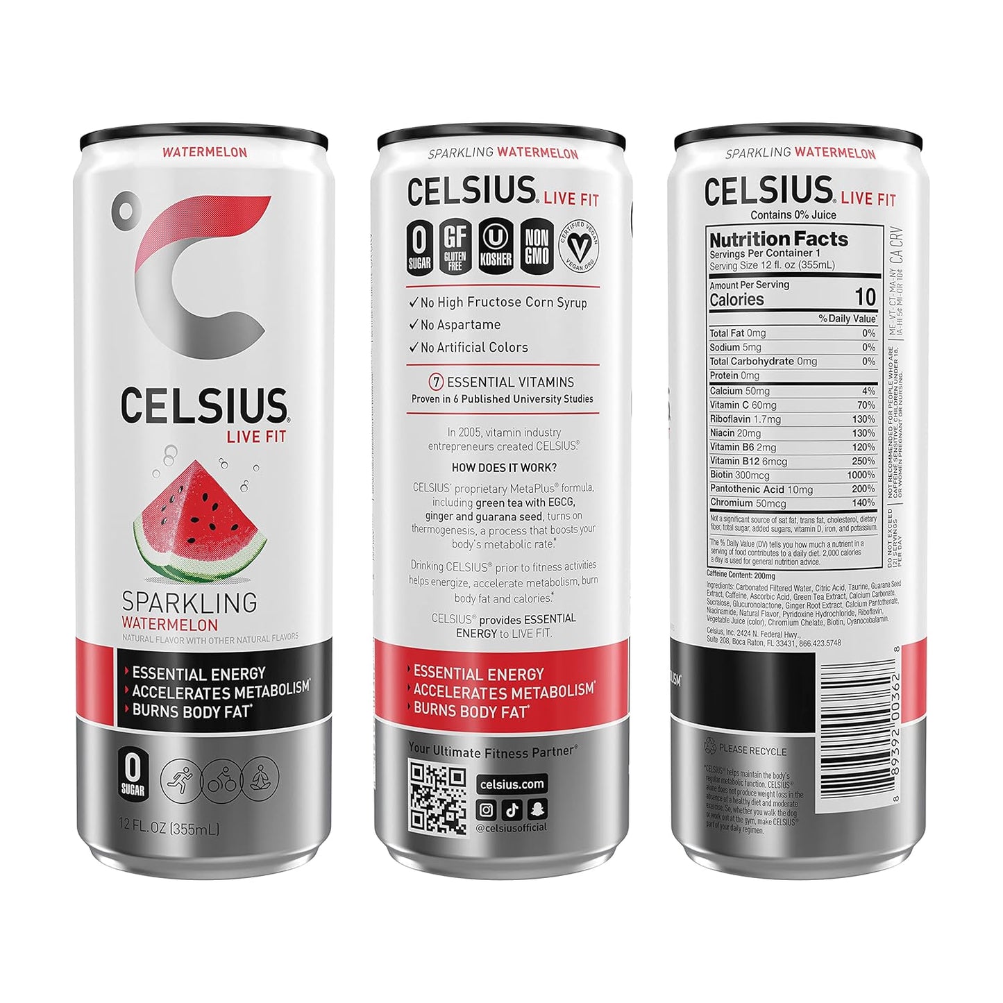 CELSIUS Sparkling Watermelon Energy Drink (12 Fl Oz, Pack of 24)